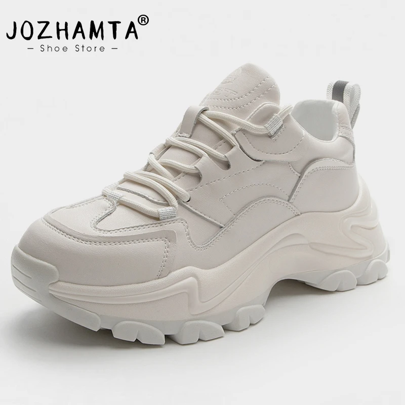 

JOZHAMTA Size 35-40 Women Sneakers Ins Fashion Real Leather High Heels Shoes Woman Platfoam Spring Casual Daily Lady Footwear