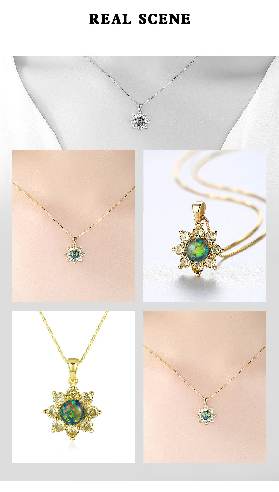 Collana con pendente in argento sterling con fiore sole, opale verde blu, per donna, zirconi di alta qualità, Natale_voghion.com