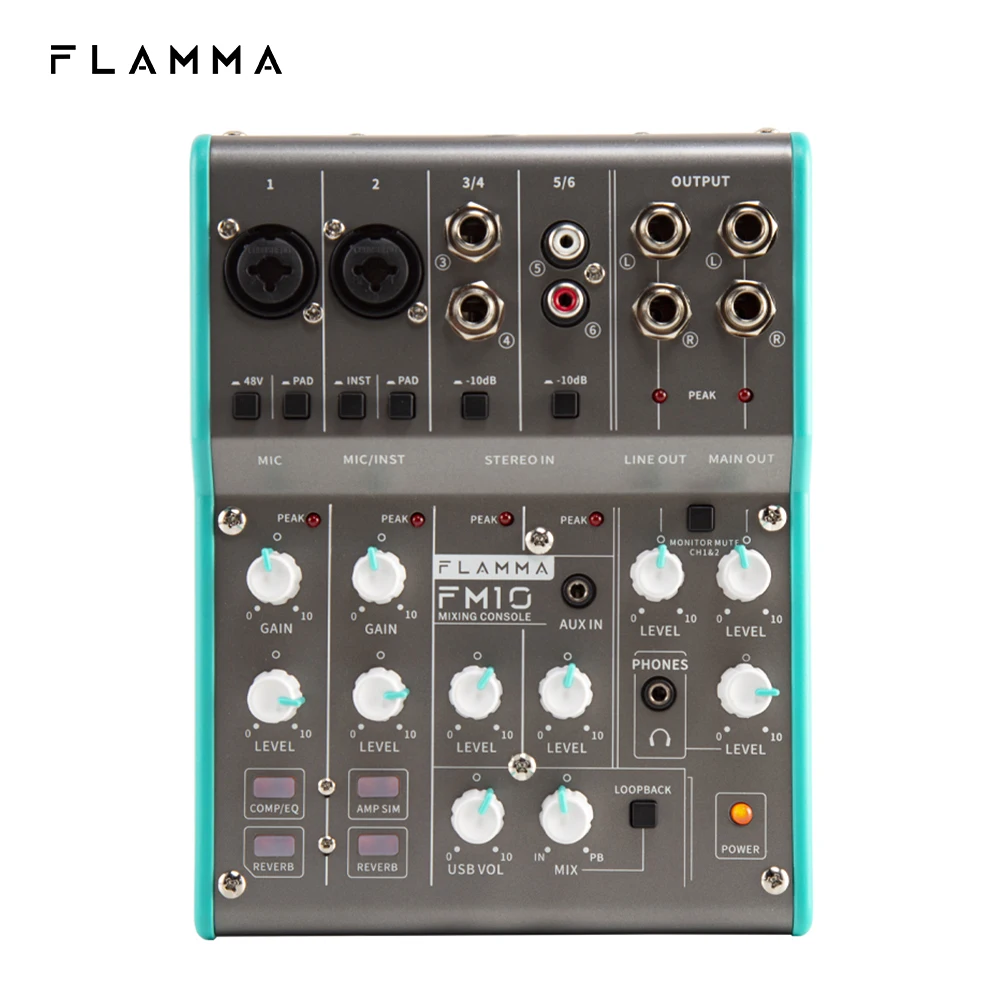 Flamma FM10デジタルオーディオミキサー6チャンネルコンソールサウンド