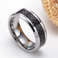 Tigrade 6/8mm Black Carbon Fiber Men's Ring Tungsten Carbide Engagement Ring Wedding Band Men Women Design anel mascul 1
