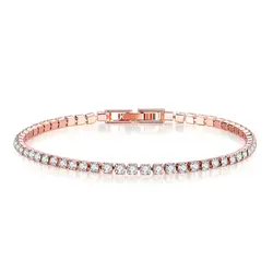 Elegant Black Jet Zircon Silver Tennis Bracelet - 925 Pure Silver, 3mm Round Stones, Women's Jewelry (2MM Rose gold 19CM)