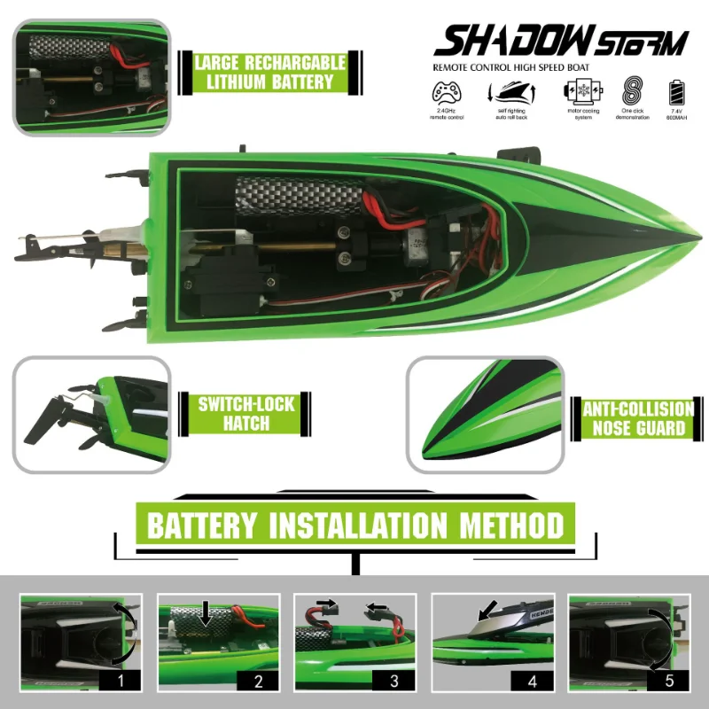 Kids Rc Boat Toy Electric Waterproof High Speedboat With Light