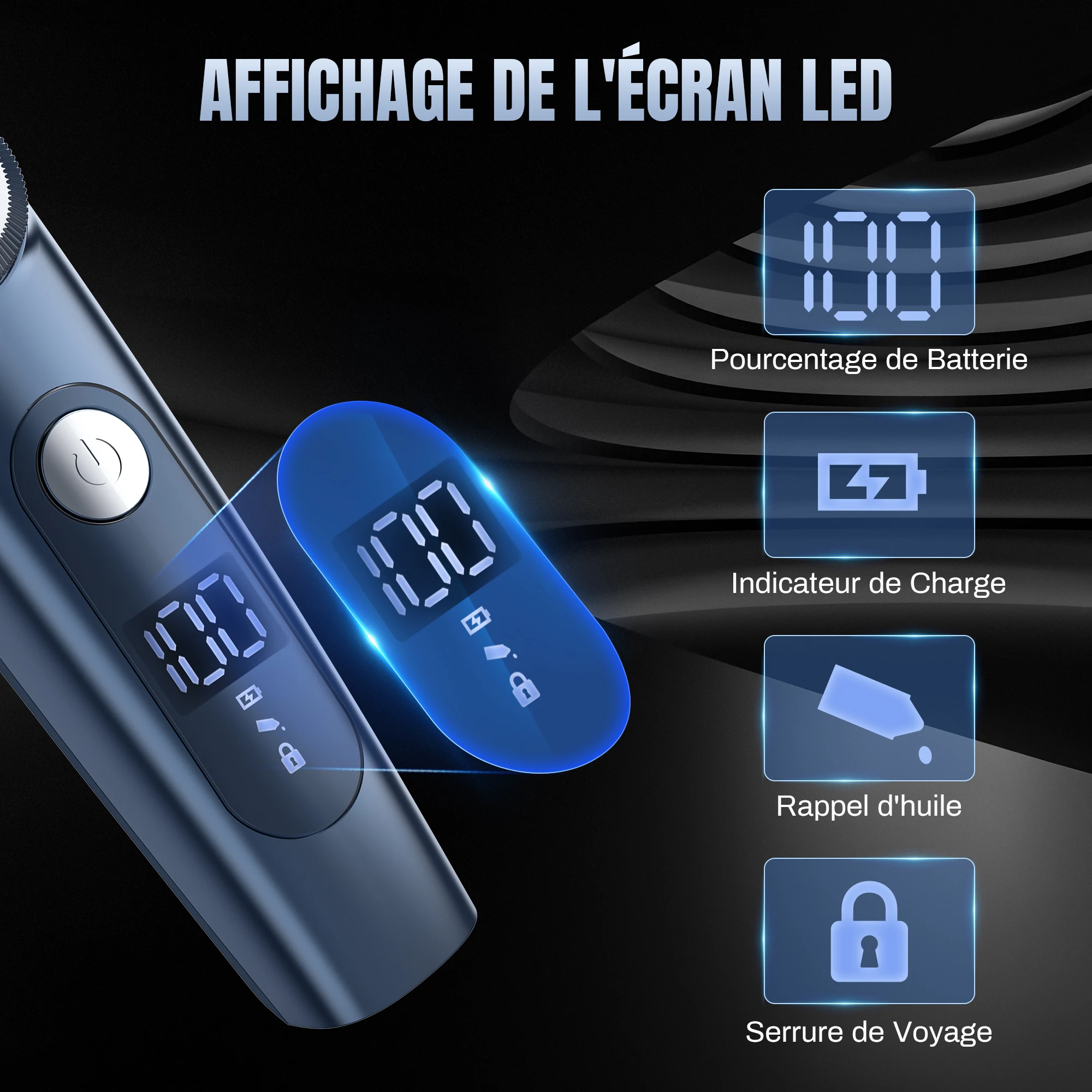 Professional Electric Hair Clipper Men Cordless Hair Trimmer Rechargeable LED Display IPX7 Adjustable Speed Hair Cutting Machine 5