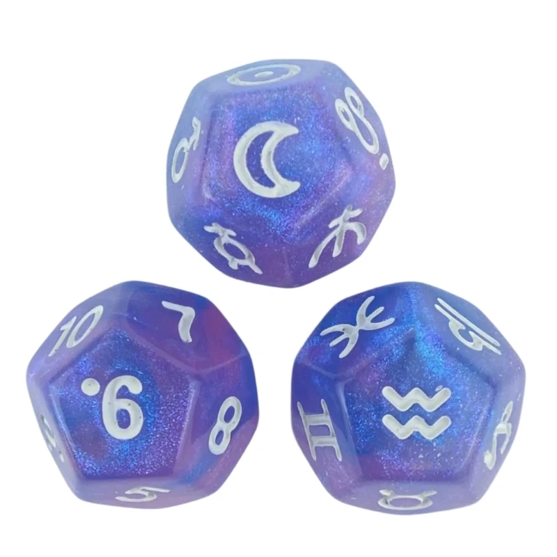 12-Sided Acrylic Astrological Dices for Desktops Game Astrologys Game Tarots 3Pcs