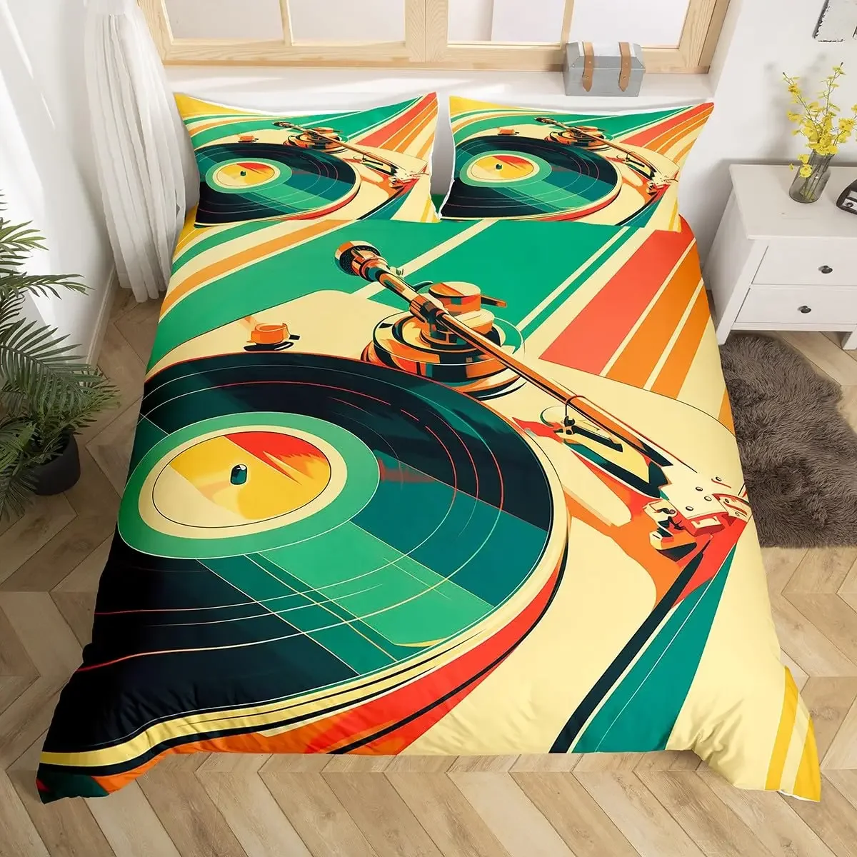Record Duvet Cover Sets for Kids Teens Twin Lightweight Down Quilt Covers Bedroom Decor 2 Pillowcases 1 Duvet Cover No Comforter
