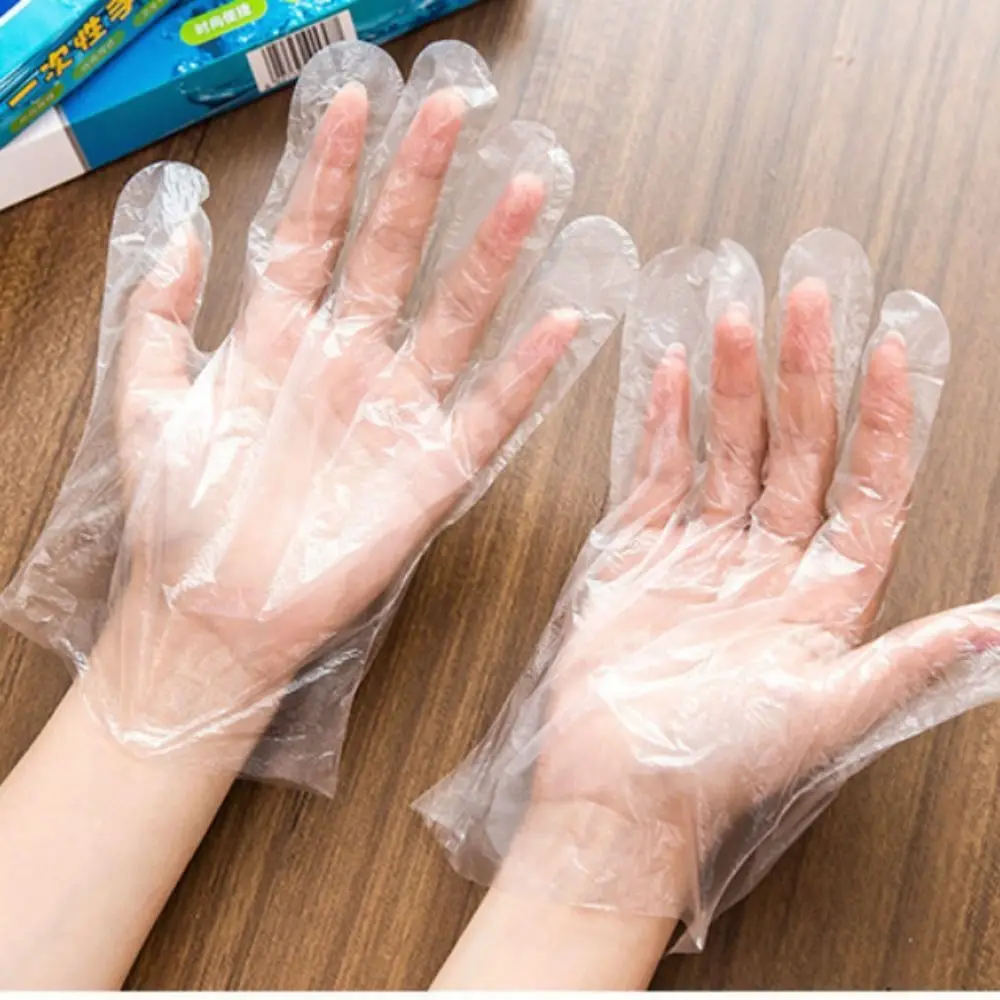 100pcs/box Transparent Plastic Gloves Multifunctional Convenient Disposable Gloves Eco-friendly PE Gloves Hairdressing