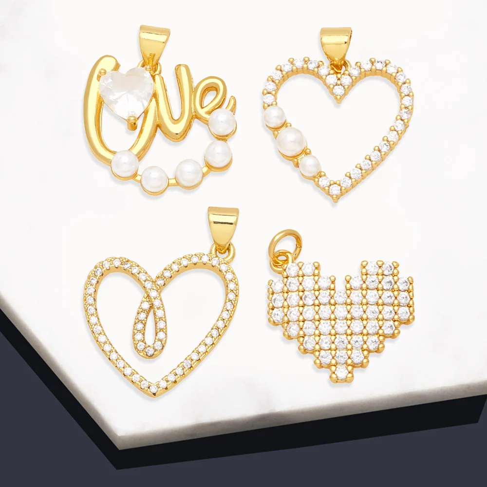 OCESRIOBeadsCrystalHeartPendantforNecklaceCopperGoldPlatedDIYLOVEJewelryMaking