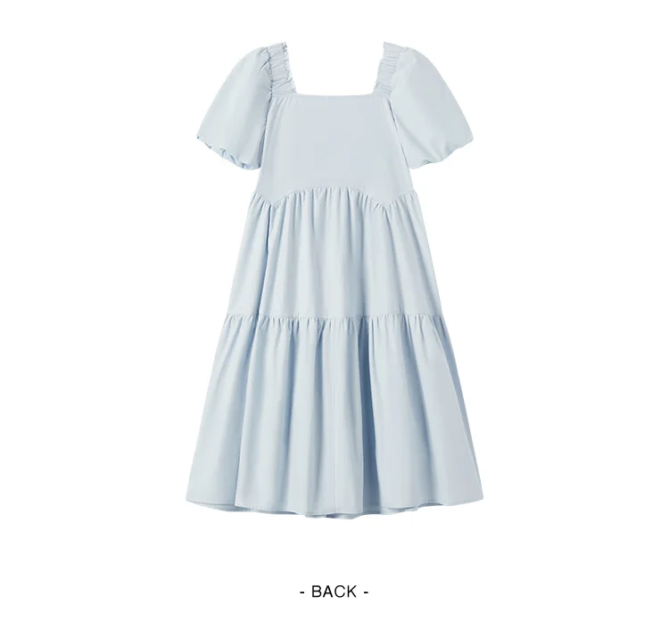 Dress Women Gentle And Feminine Style With Ruffled Trim And Square Neckline Summer New Bubble Sleeves Doll Dress