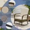 3 Pieces Outdoor Rocking Chairs Wicker Bistro Set, Outdoor Furniture Set with Porch Chairs and Coffee Table , Beige 5