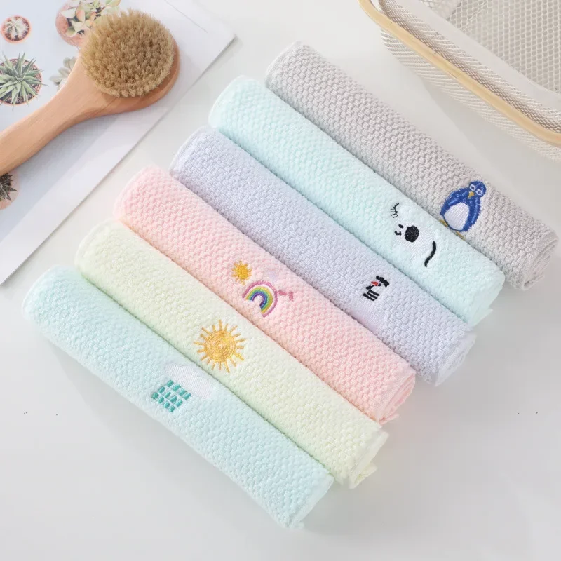 Children's Towel Pure Cotton Absorbent Baby Children's Kindergarten Face Towel Embroidery Small Face Baby Wipes
