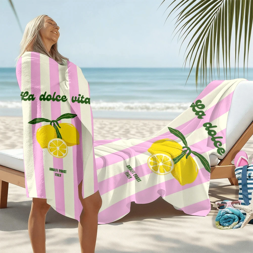 1PC La Dolce Vita Amalfi 레몬 비치 타월, 속건성 경량 폴리에스테르 타월, 수영용 부드러운 흡수성 이탈리아 테마 타월