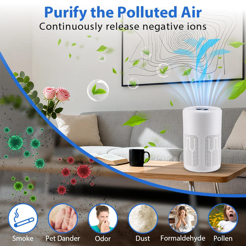 Portable White ABS Mini Air Purifier with HEPA Filter