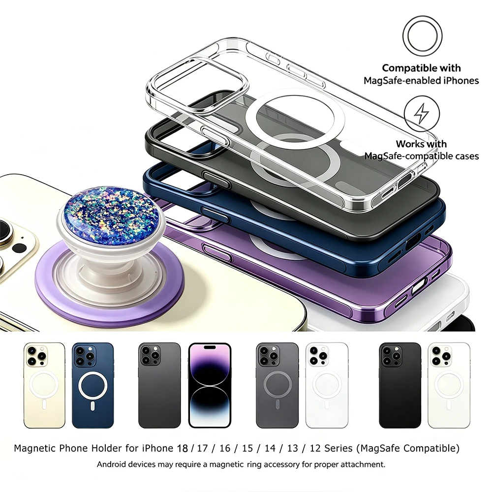 Magnetic Expandable Glitter Phone Grip - Universal Mobile and Tablet Accessory