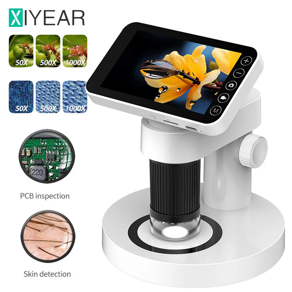 

4" LCD Digital Microscope 1000X HD Coins Children Biological Microscope Magnifier With Screen Stand Photo Video Record