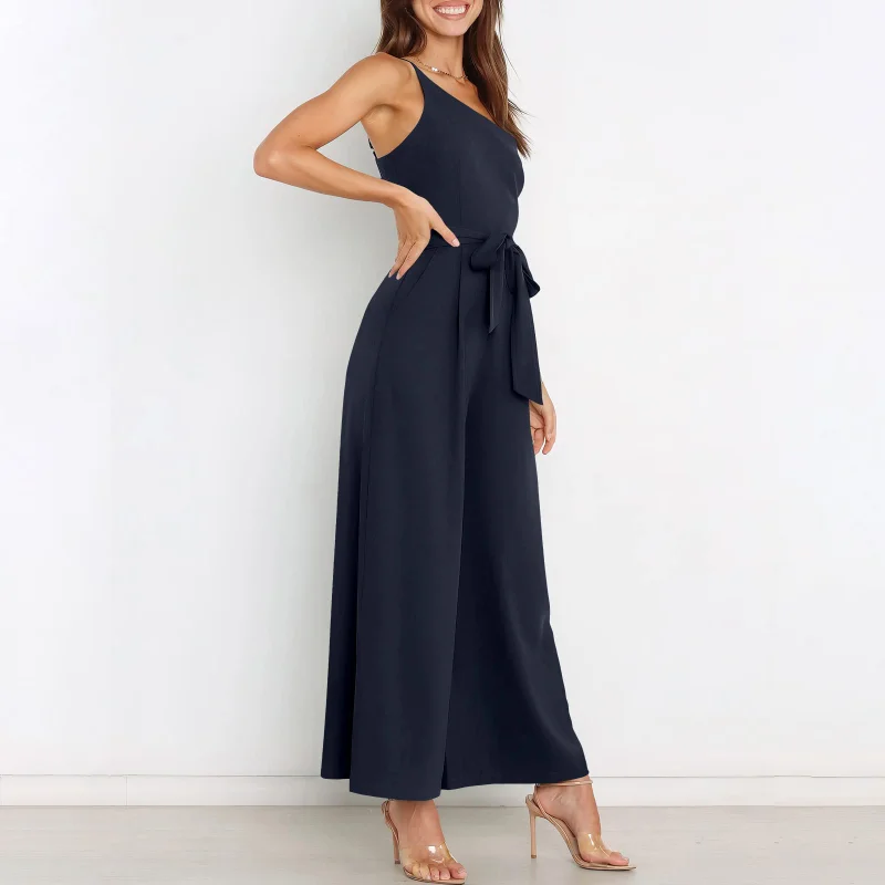2023 Summer New European and American Fashion Trend Sleeveless Drawstring Casual Loose Temperament Versatile Mid Waist Jumpsuit