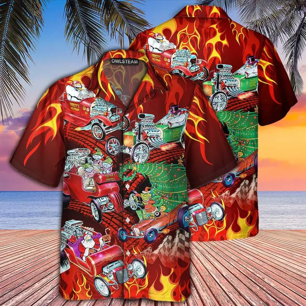 New Casual Men's Shirts Santa Claus Surfing Cool Christmas Day Hawaiian Short Sleeve Oversize Cuban Collar Shirts Summer Beach