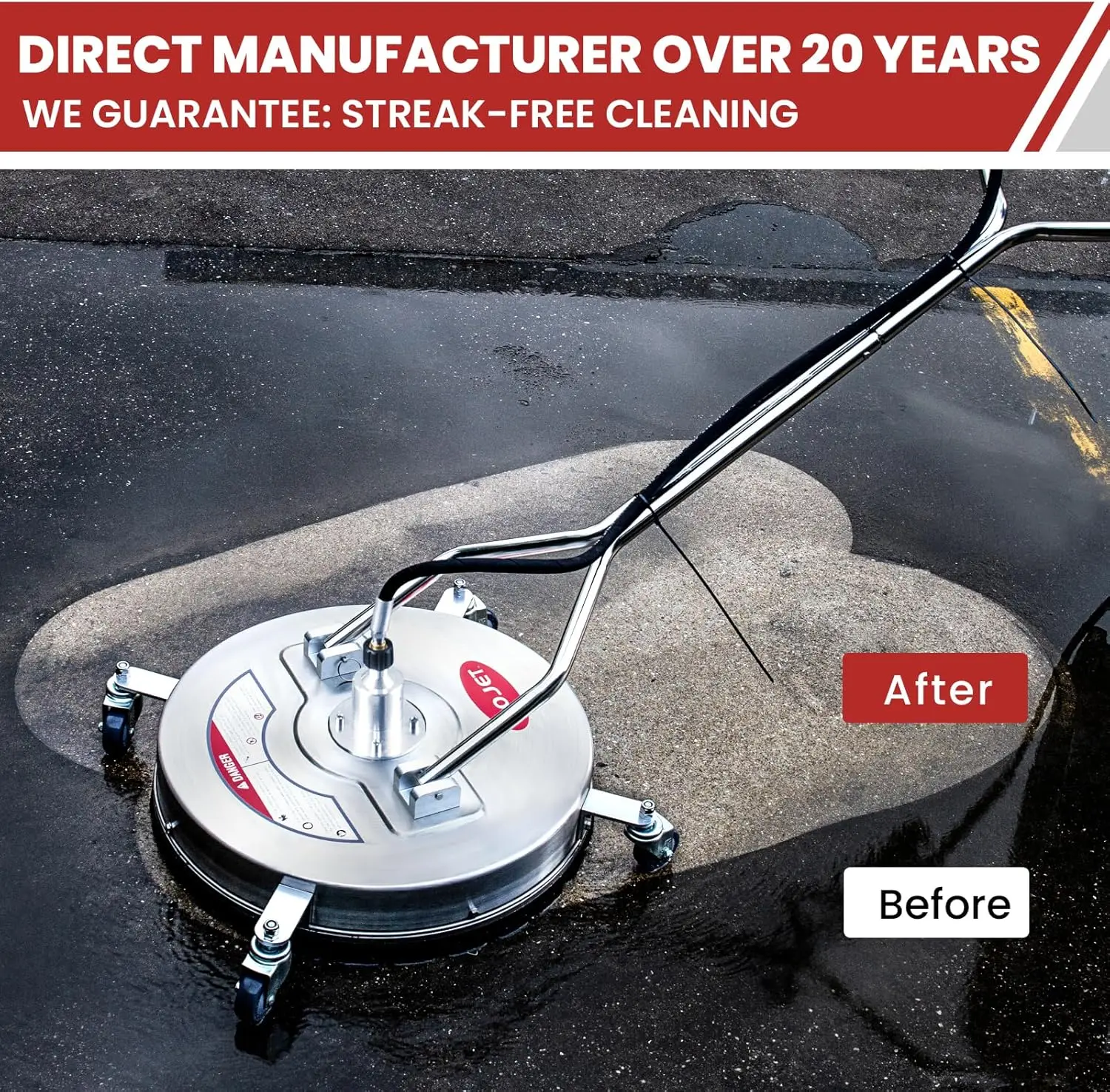 20 Pressure Washer Surface Cleaner with 4 Wheels, Dual Handles, and 4500PSI Stainless Steel Attachment for Pressure Washing