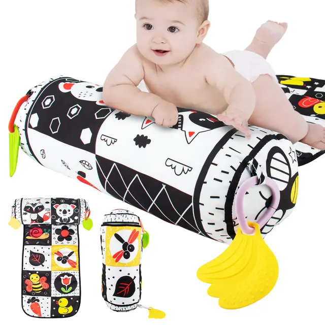 2 Pcs Brinquedos da da barriga para bebês | Brinquedos dobrados do tapete  da atividado alto contraste | Espelho chão Tummy Time com livro enrugado e