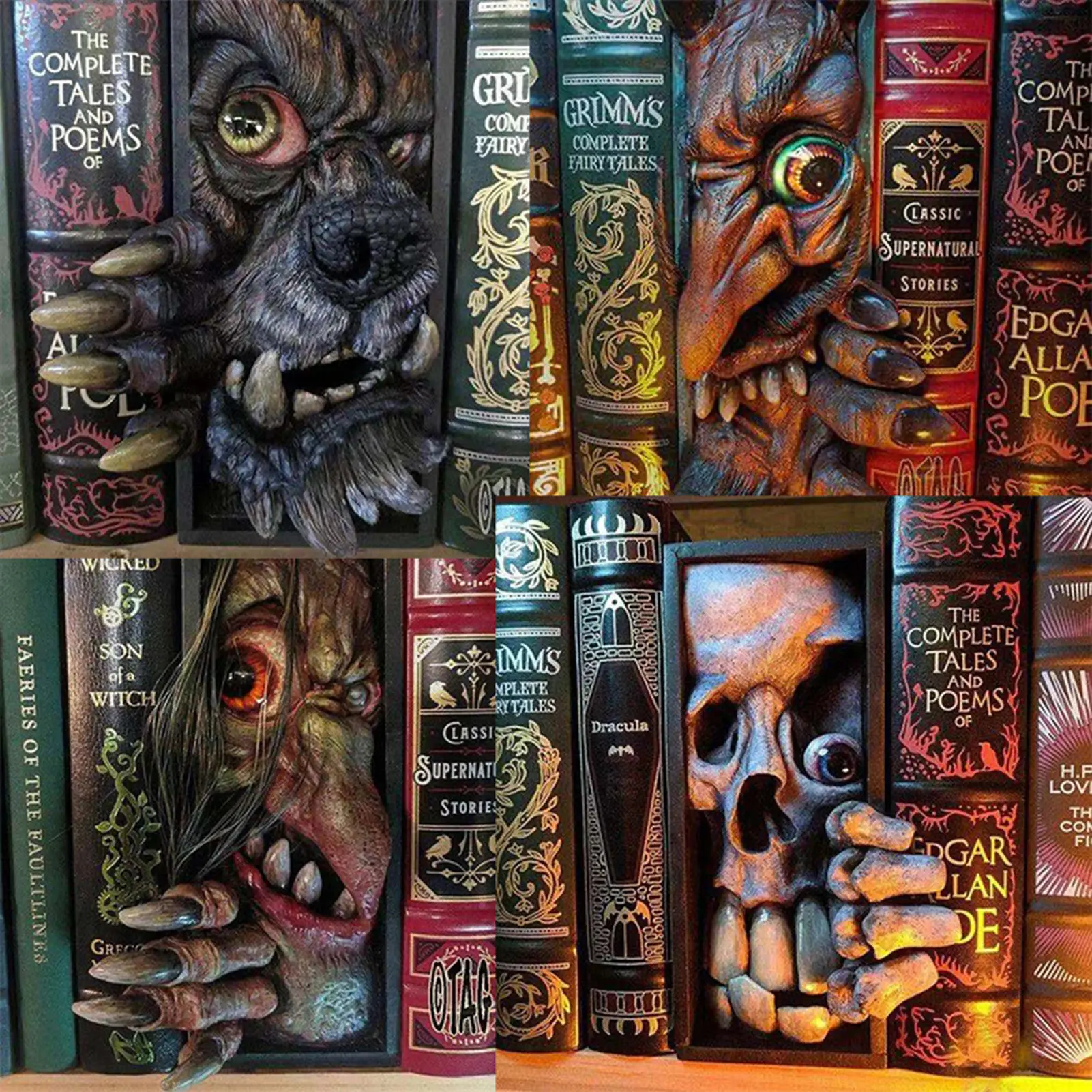 Horror Monsters Peeping Bookends Bookshelf Resin Book Nook