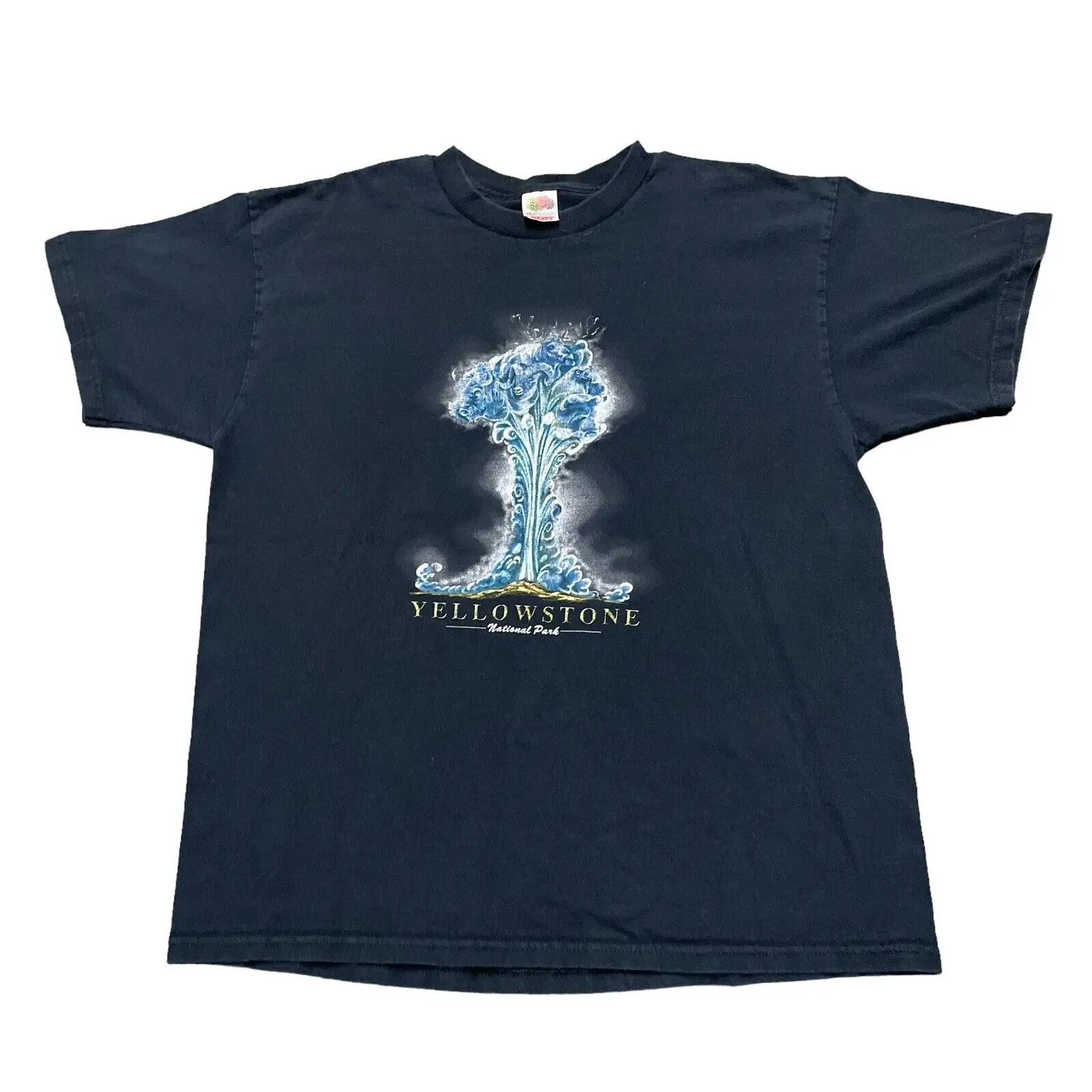 Camicia Vintage Uomo Xl Yellowstone National Park Geyser Water Animals Nature Ram