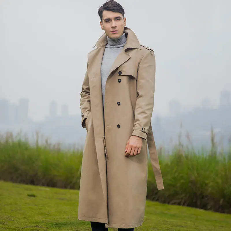 

Men Trench Coat Winter Windbreaker Loose Long British Style Slim Overcoat Handsome Men Fashion Solid Color Outwear Cardigan Tops