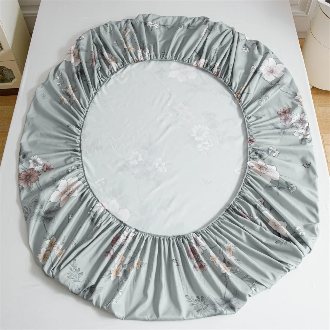 Grey white flower Bed Fitted Sheets Sabanas Mattress Cover with Elastic Microfiber (no pillowcase) 160*200*25cm 3