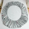 Grey white flower Bed Fitted Sheets Sabanas Mattress Cover with Elastic Microfiber (no pillowcase) 160*200*25cm 3