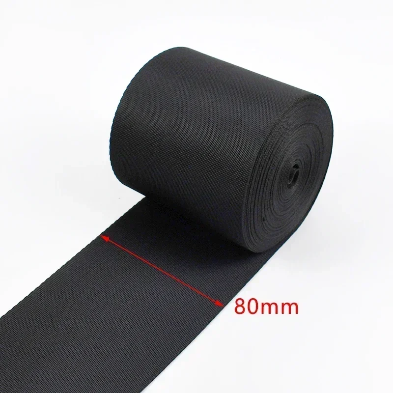 Durable Black Nylon Webbing Strap - Versatile 10m x 10-100mm Roll for DIY Projects & Accessories