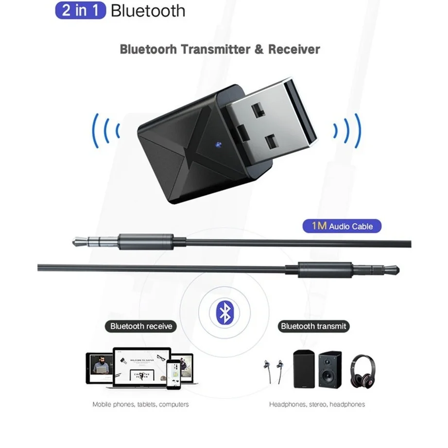 Bluetooth 5.0 Audio Transmitter Receiver Mini USB 3.5mm AUX Jack Stereo Music Wireless Bluetooth Adapter For PC TV Car Speaker bluetooth adapter,bluetooth audio receiver,bluetooth transceiver adapter,bluetooth aux adaptor