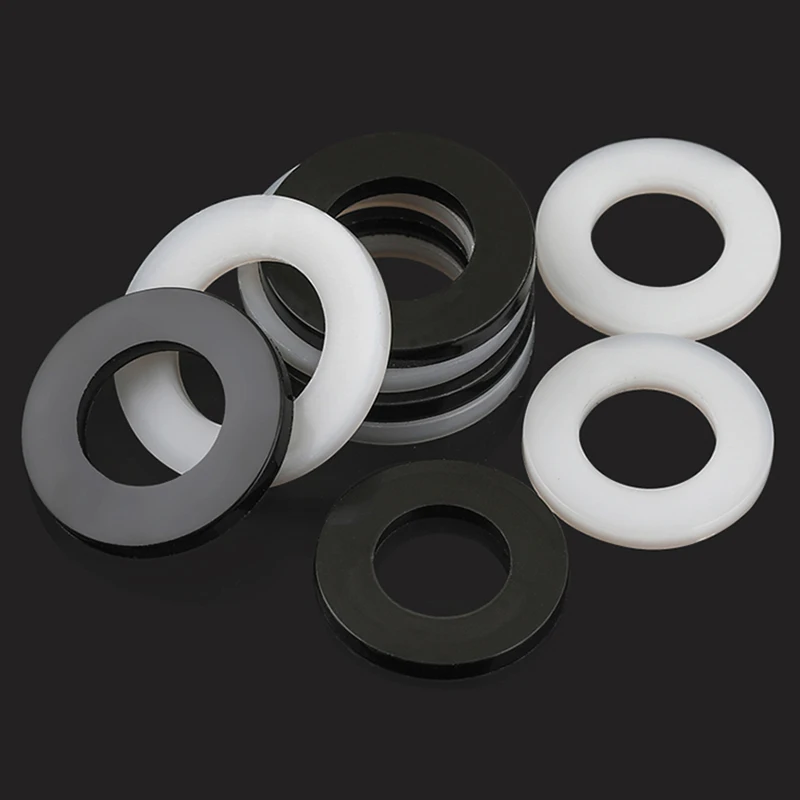 Plastic Nylon Flat Washer Plane Spacer rubber washers stainless steel washer sealing gasket adjusting shim gasket battery insulation gasket M2 M2.5 M3 M4 M5 M6 M8 M10 M12~ M24 Insulation Gasket Ring For Screw 0.5~3mm White/ Black