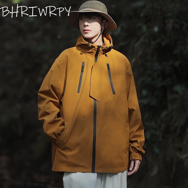 

BHRIWRPY 2023 Spring and Autumn New Men's Charge Coat Versatile Hooded Functional Coat Loose Outdoor Work Jacket Motorcycle Top
