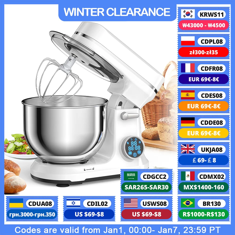 BioloMix Kitchen Food Stand Mixer 1200W 11-Speeds DC Motor Digital OLED Screen Electric Food Mixer with Dough Hook Whisk food mixer
