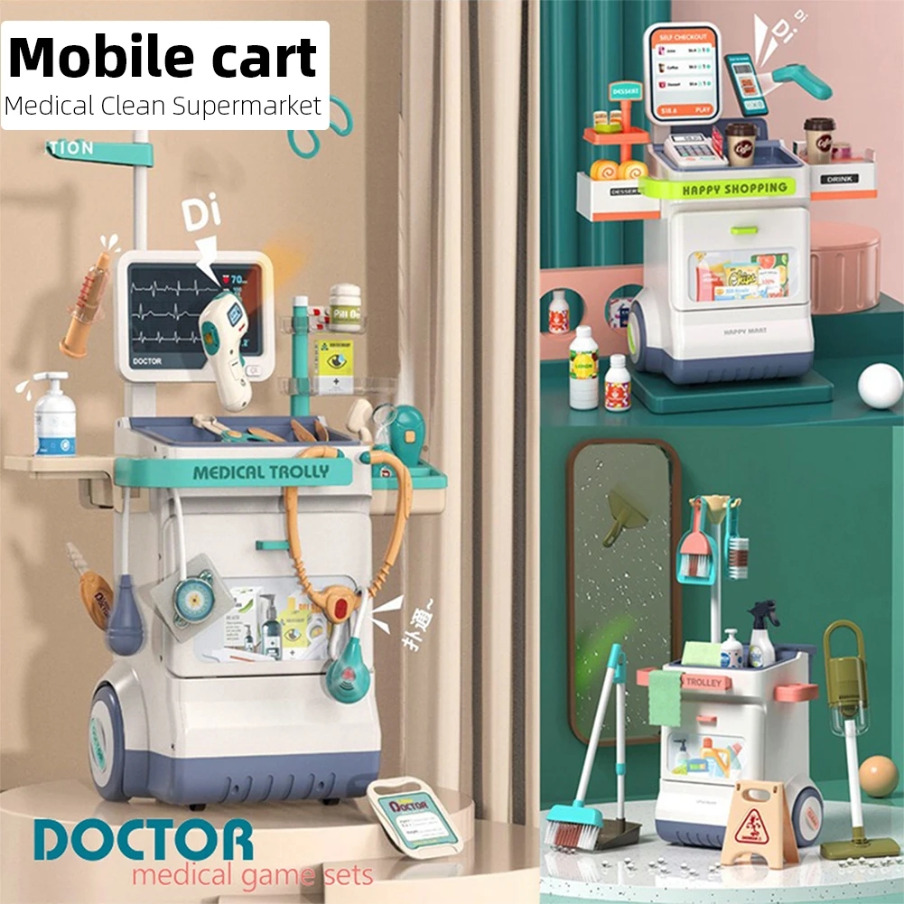 

26pcs/20pcs/47pcs Doctor Kit For Kids Pretend Medical Station Set Mobile Cart With Thermometer Doctor Kit For Boys Girls Gifts