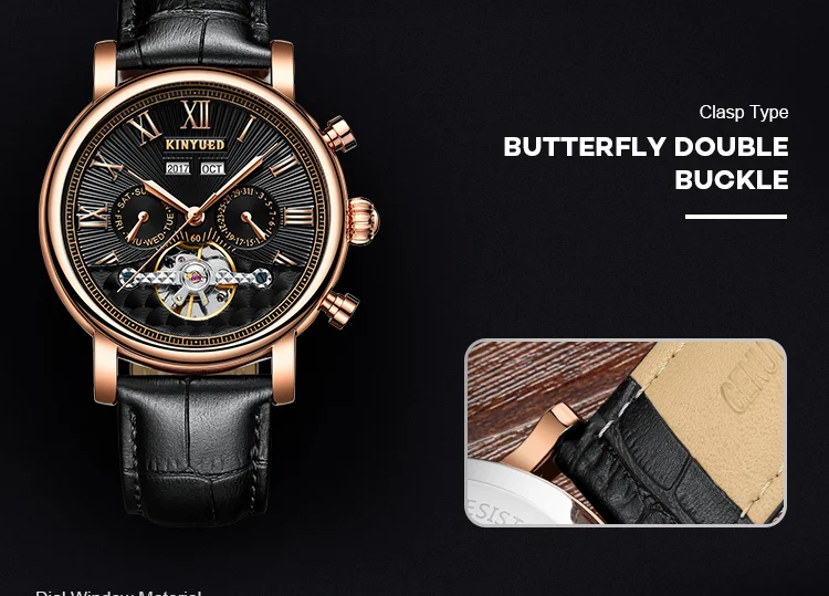 KINYUEDTop Brand Luxury Gold Hollow out Automatic Mechanical Business Waterproof Luminous needle Clocks Men's Watches Auto Date