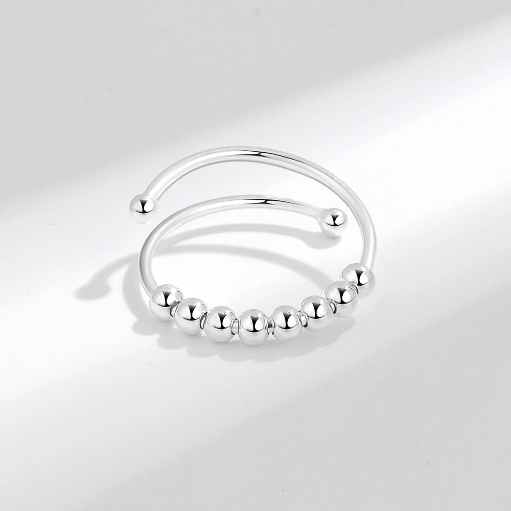 925 Sterling Silver Rotate Freely Anti Beads Rings For Stress Women Men Anxiety Antistress Spiral Beads Adjustable silver ring silver rings rotating ring