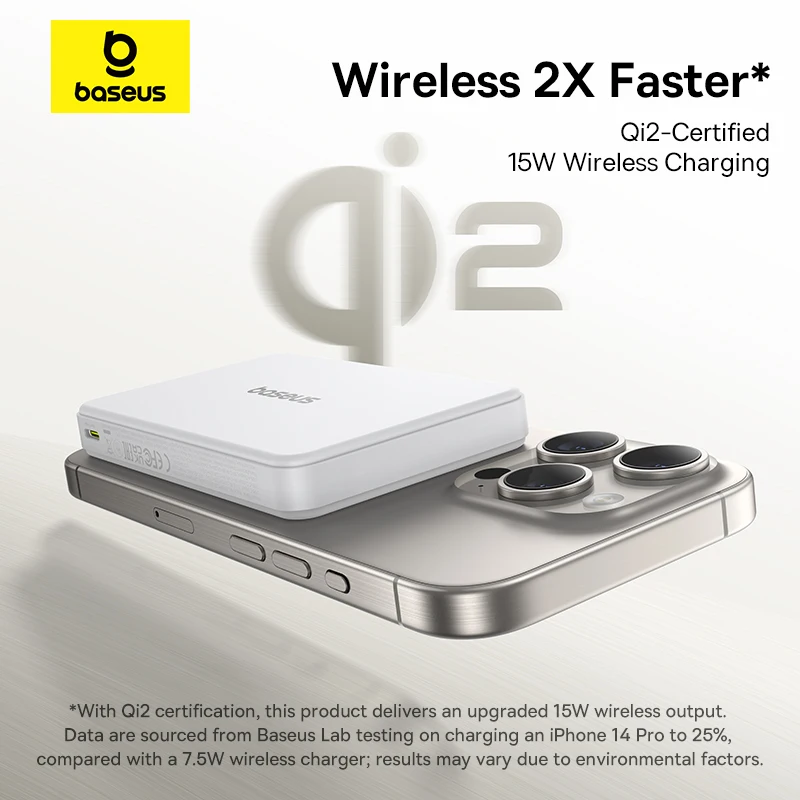 Baseus 15W 10000mAh Power Bank Qi2 Certified Wireless Magnetic Powerbank External Battery For iPhone 16 15 14 13 12 Pro Max 3