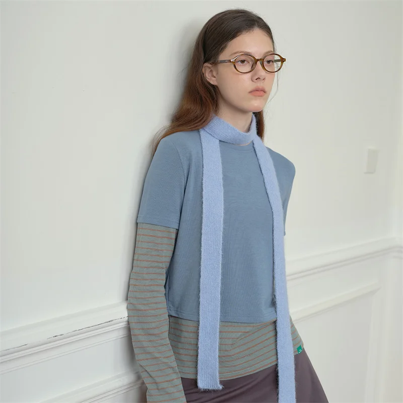 Korean Knitted Slim long Scarf Wool Solid Women's Scarf Spring and Autumn Y2K Personalized Decorative Scarf Neck 2