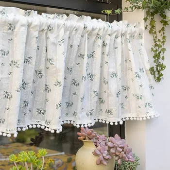 Tende a margherita in cotone coreano Tenda da tasca per strada Tenda con nappa floreale per cucina Camera da letto Soggiorno Tenda per finestra a bovindo 1