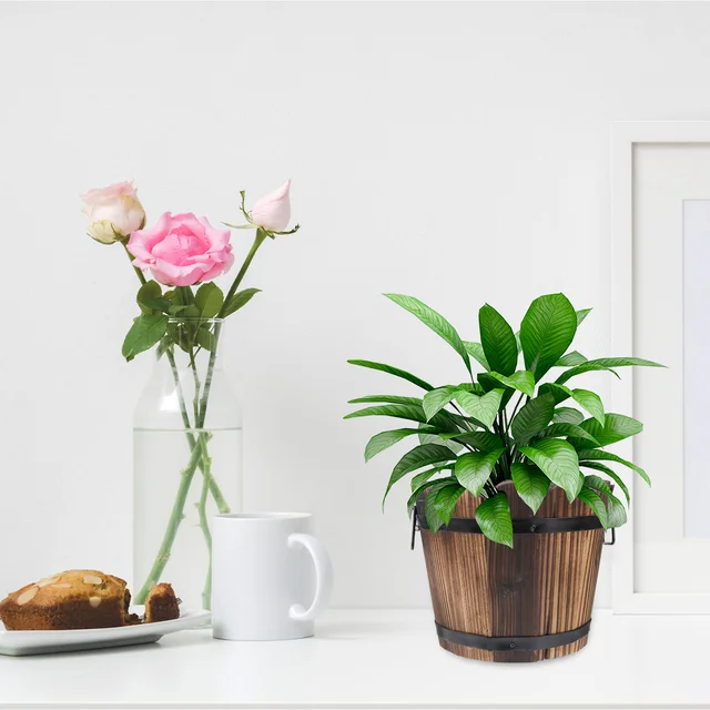Fa Zamatos Ültetvényes Virágcserepek Kültéri Kerek Kerti Ültetvények Dekoráció Otthoni Vödör Bonsai - Image 5