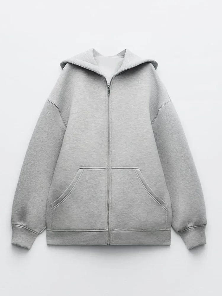 

Autumn Winter Warm Long Jacket With Hood Long Sleeve Big Pocket Zipper Gray Bomber Jacket Coat Women Casual Outerwear Coat Tops