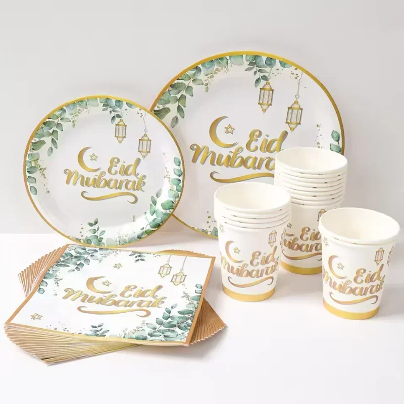 Eid Disposable Tableware Ramadan Table Decoration Islamic Mubarak Muslim Party Set Tableware Ornament Kareem Adha Eid Al Gifts