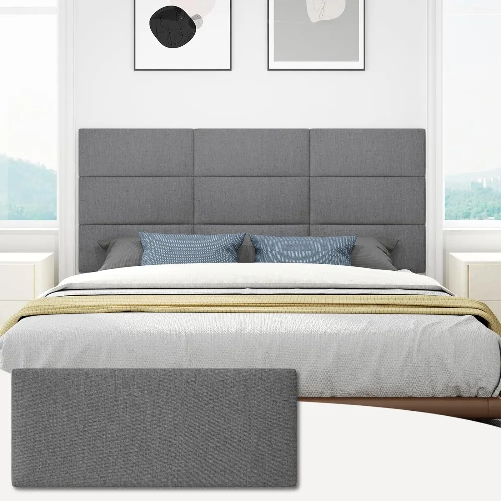 Amoveo Queen Headboard, Wall Mounted Peel And Stick Headboard Upholstered Fabric Tufted Headboard For Queen Size Soundproof Wall Panels Diy Headboard Panels For Bedroom Modern9 Panels 10x24