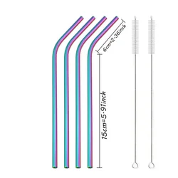 Gold Reusable Stainless Steel Drinking Straws Set with Cleaning Brush - Set of 4 (Rainbow)