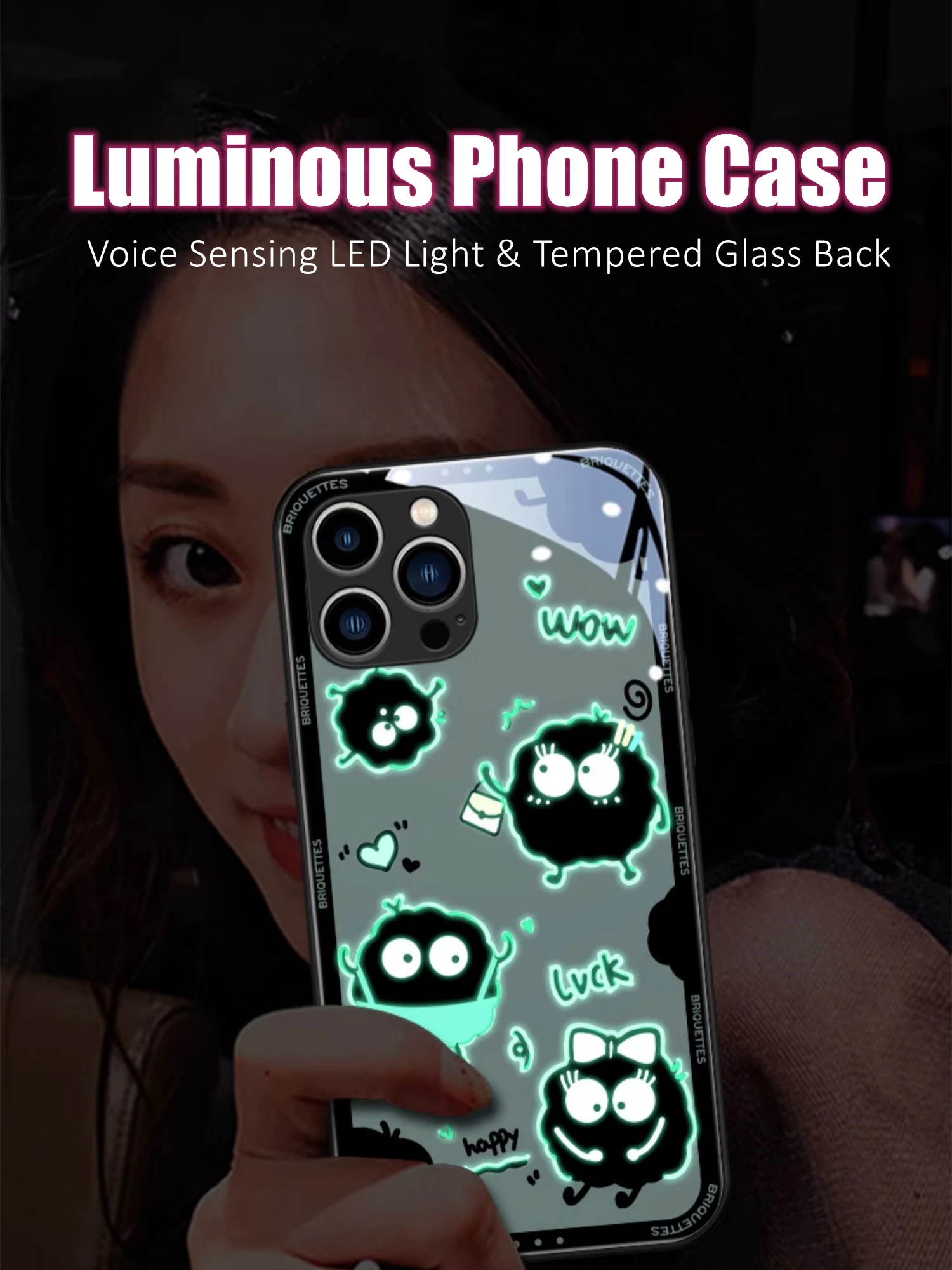 

Cute Anime Voice Sensing 7 Color LED Light Glowing Luminous Phone Case for Samsung S24 S22 S23 Note 10 20 A14 A54 A73 Plus Ultra