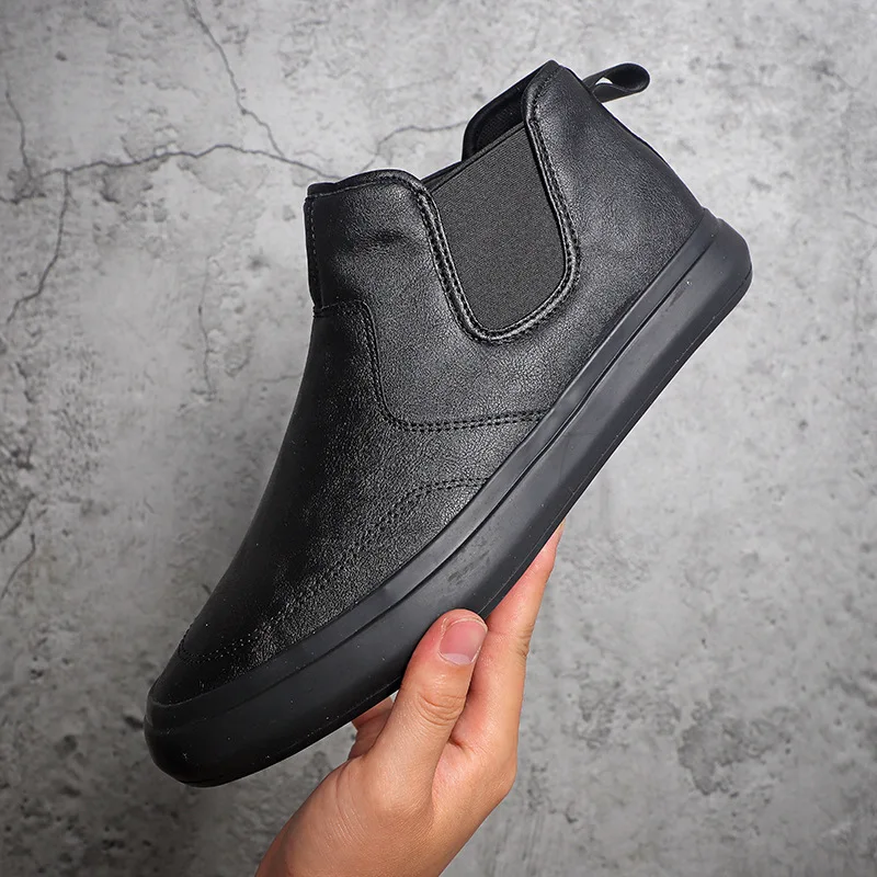 

2022 Autumn Vulcanized Shoe Men Casual Chelsea Shoes British Style Sewing Loafers Black Grey M2397