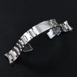 Premium Curved End Stainless Steel Watch Strap with Folding Bracelet - 18mm - no logo (Silver - Brushed)
