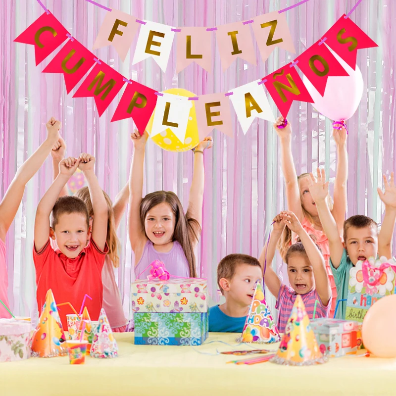 Party Decorations Birthday Banner Birthday Streamers 1set Paper Bunting Garland spanish language Banners Flags Birthday Party Happy Birthday Decoration Supply Baby Shower Decoration