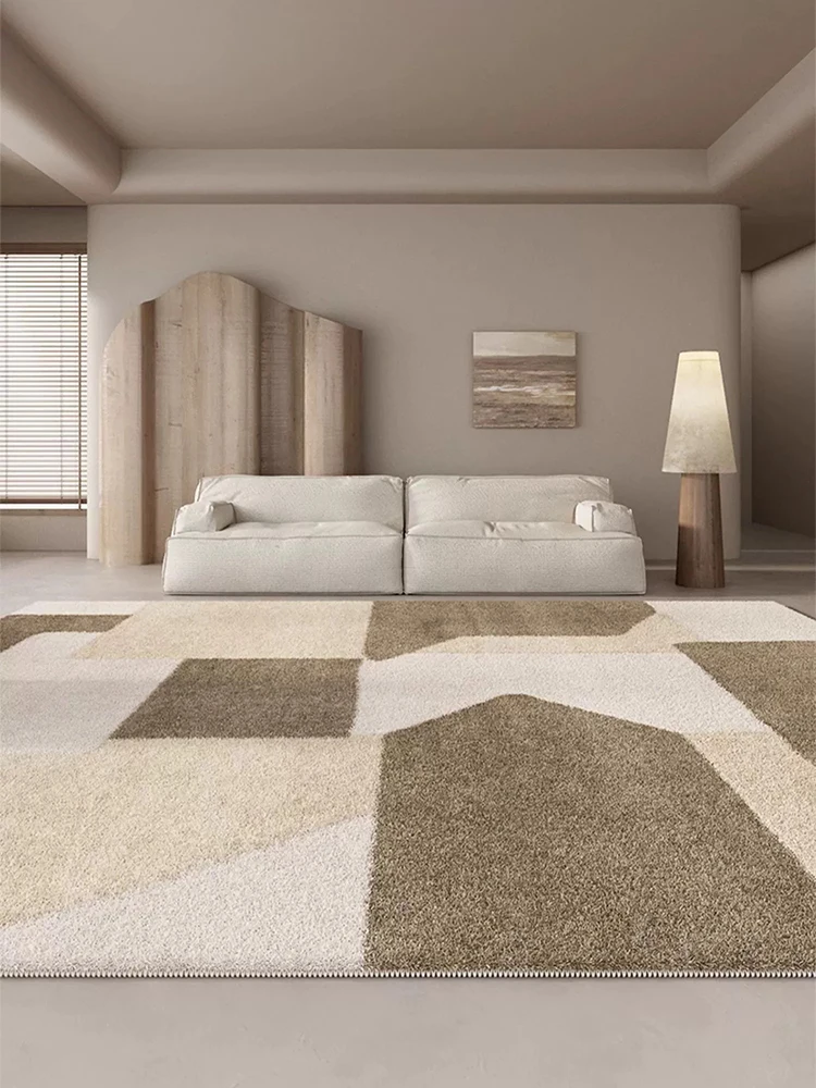 Creamy Brown Geometric Living Room Carpet Color Block Splicing Bedroom Carpets Soft Non-Slip Bedside Rug Easy Care for Room Rugs 5