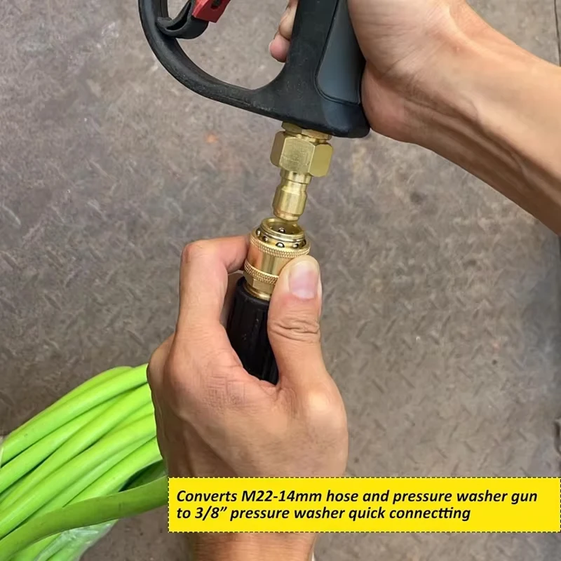Pressure Washer Quick Connect Kit M22 14mm to 3/8 Hose Quick Connect Fitting Adapter High Pressure Washer Accessories For Power Washer Gun Hose Pump 5000 PSI