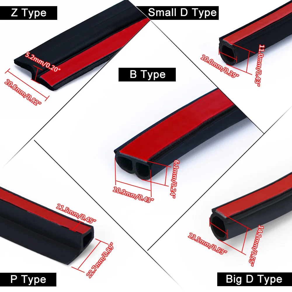 4 Meters Shape B P Z Big D Car Door Seal Strip EPDM Rubber Noise Insulation Weatherstrip Soundproof Car Seal Strong adhensive